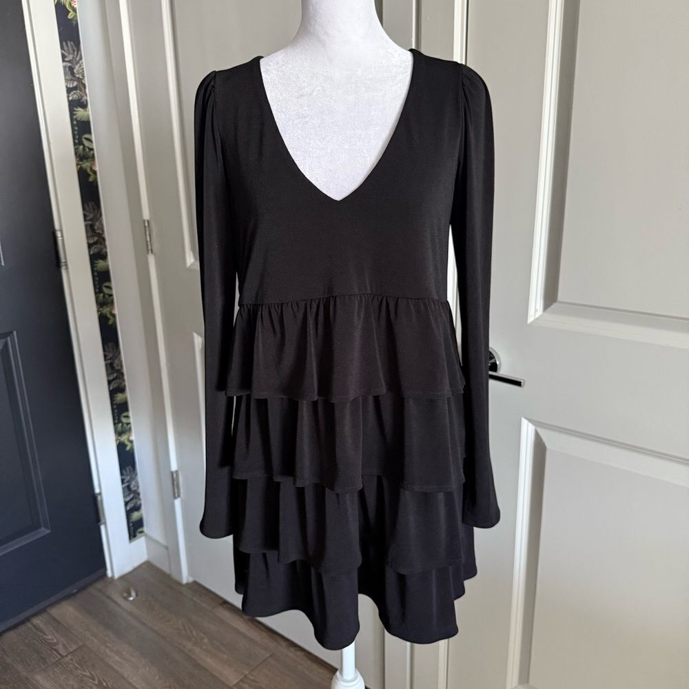Show Me Your Mumu Top Tier Black Long Sleeve Ruffle Tier Mini Dress Size XS - Picture 1 of 6
